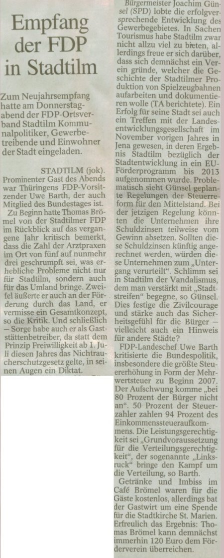 Artikel der Thüringer Allgemeine vom 05.02.2008